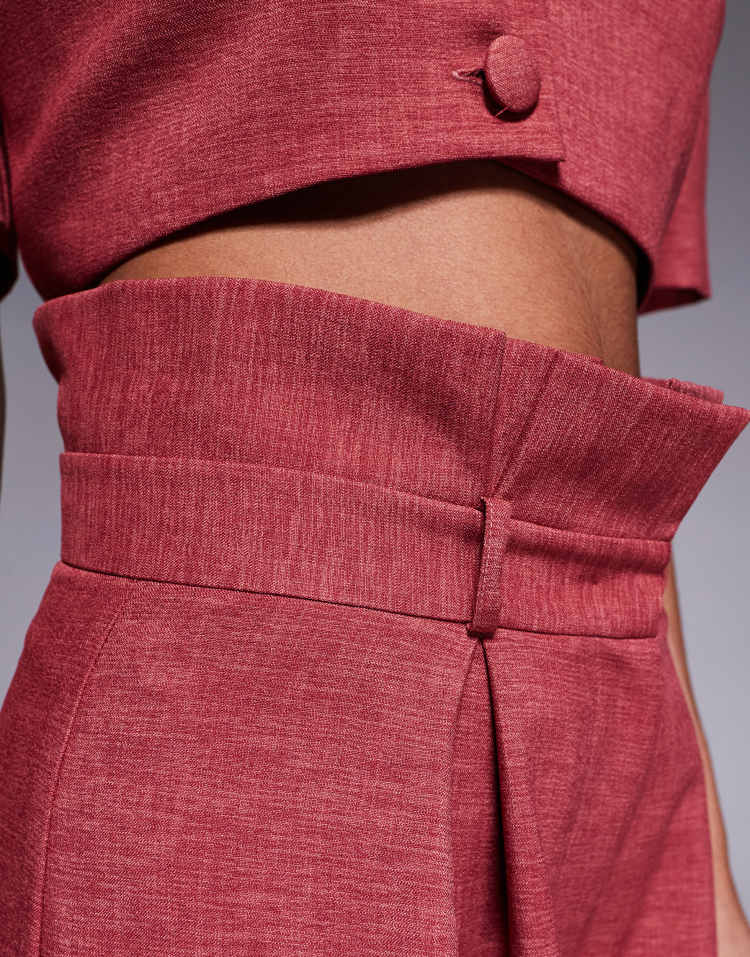 Co-ord paper bag wide leg trouser in raspberry