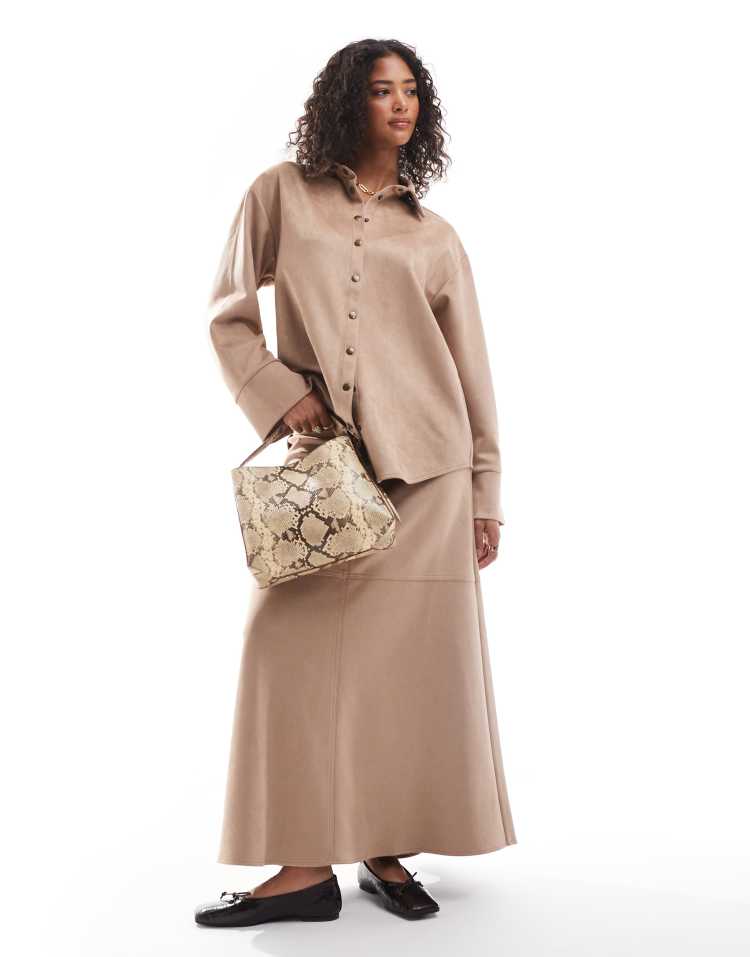 Suedette oversized shirt in tan