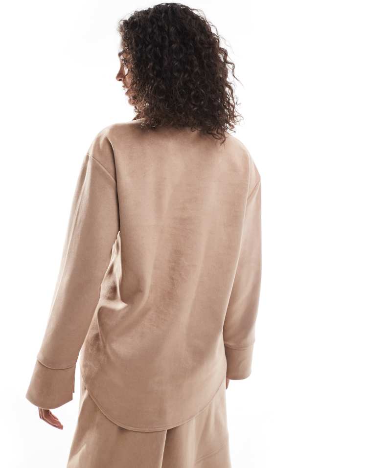 Suedette oversized shirt in tan