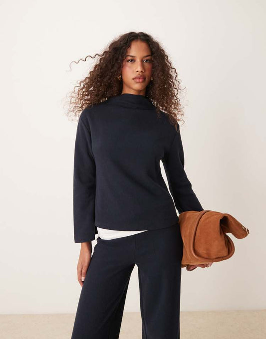 Funnel neck super soft sweat co ord in navy