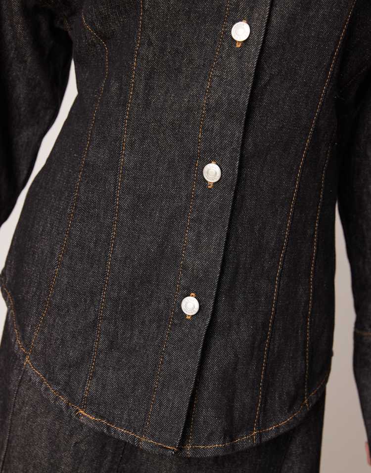 Denim cinch shirt in black ecru