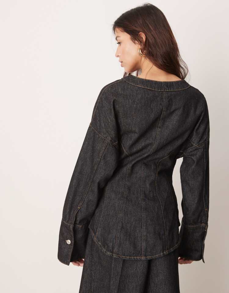 Denim cinch shirt in black ecru