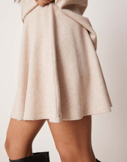 Brushed mini skirt co ord in cream