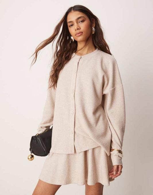 Longline brushed cardigan co ord in cream