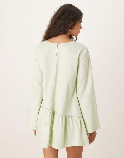 Poplin tied waist mini dress in sage