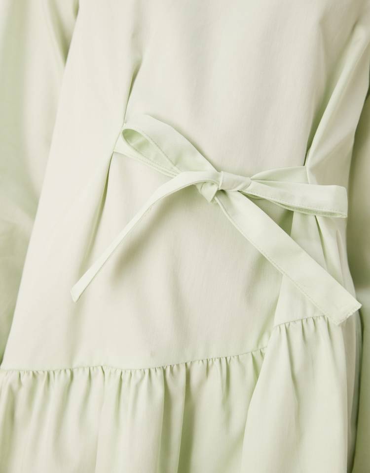 Poplin tied waist mini dress in sage