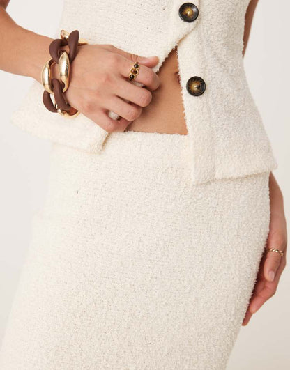 Fluffy co-ord maxi skirt in cream