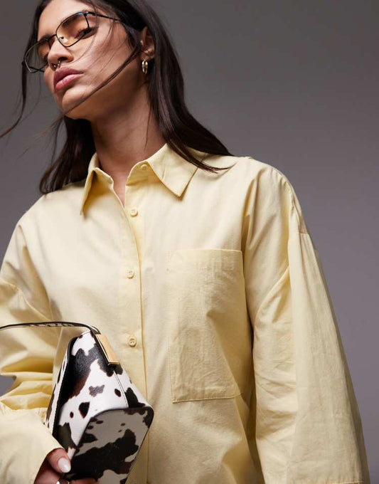 Poplin open back detail oversized shirt in buttermilk