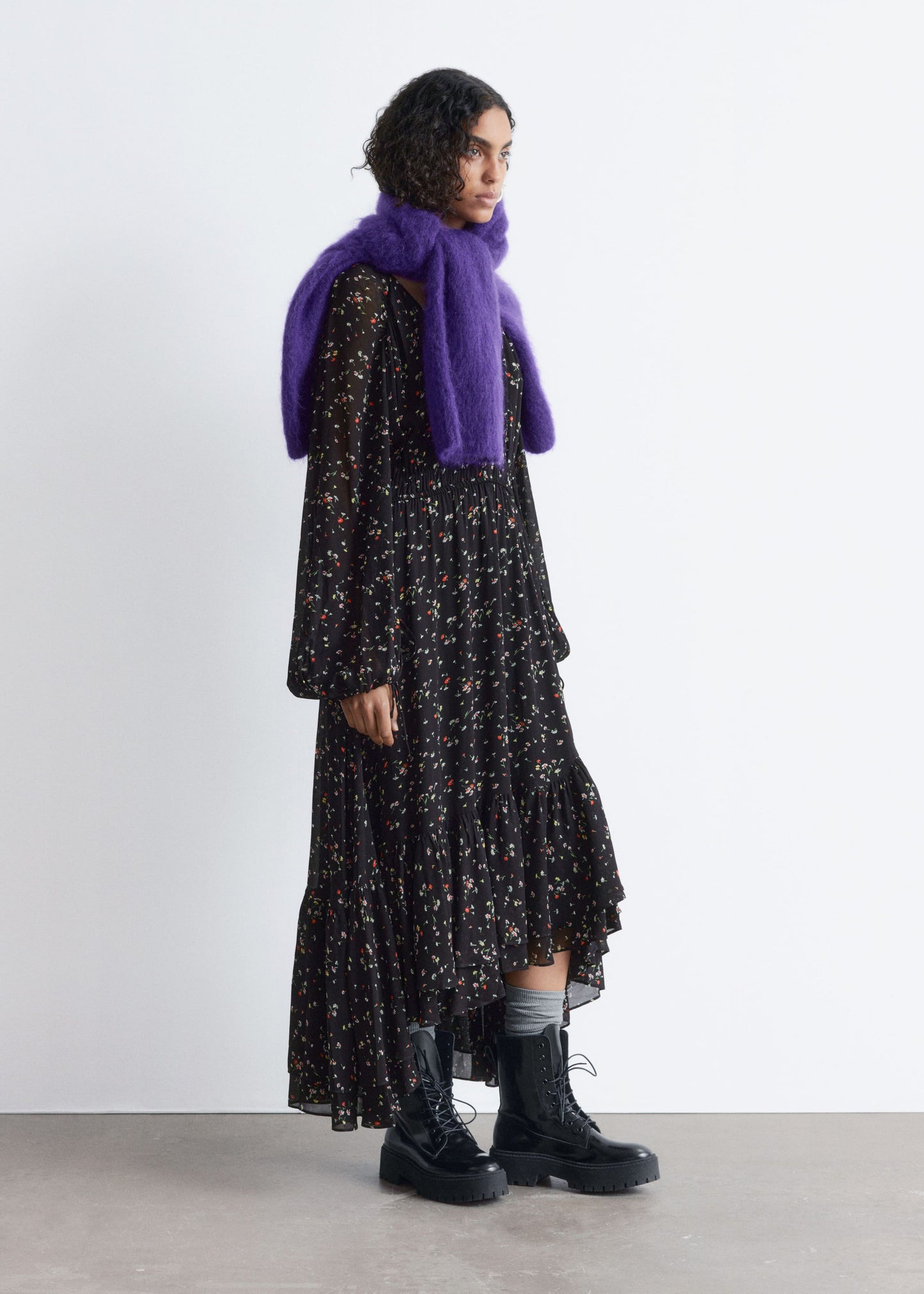 Long-Sleeve Frilled Maxi Dress