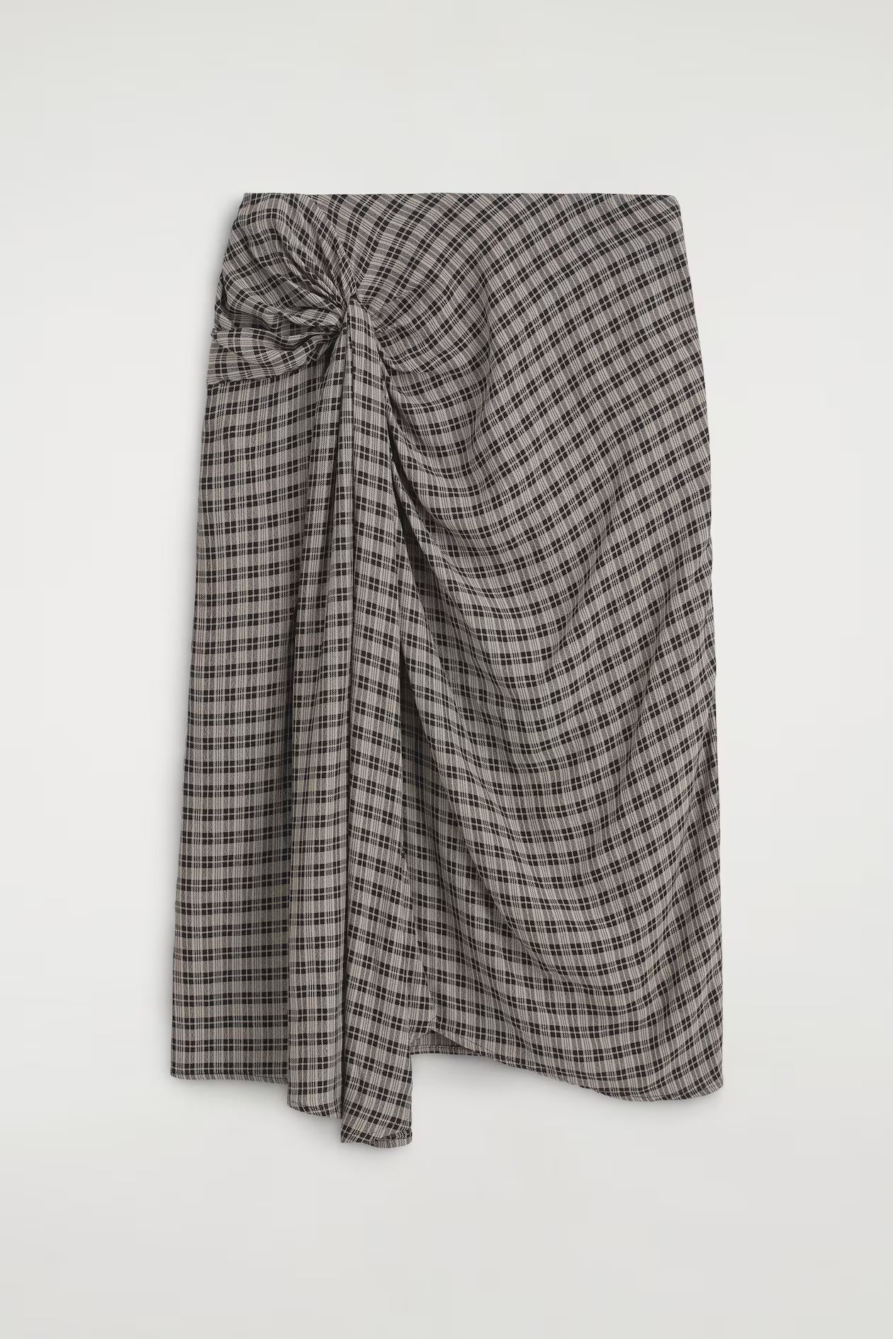 Draped Checked Midi Skirt