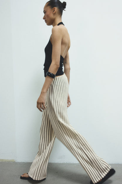 Wide textured-knit trousers