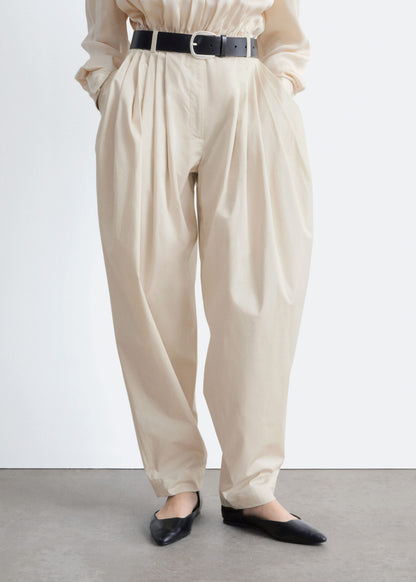 Barrel-Leg Pleated Trousers
