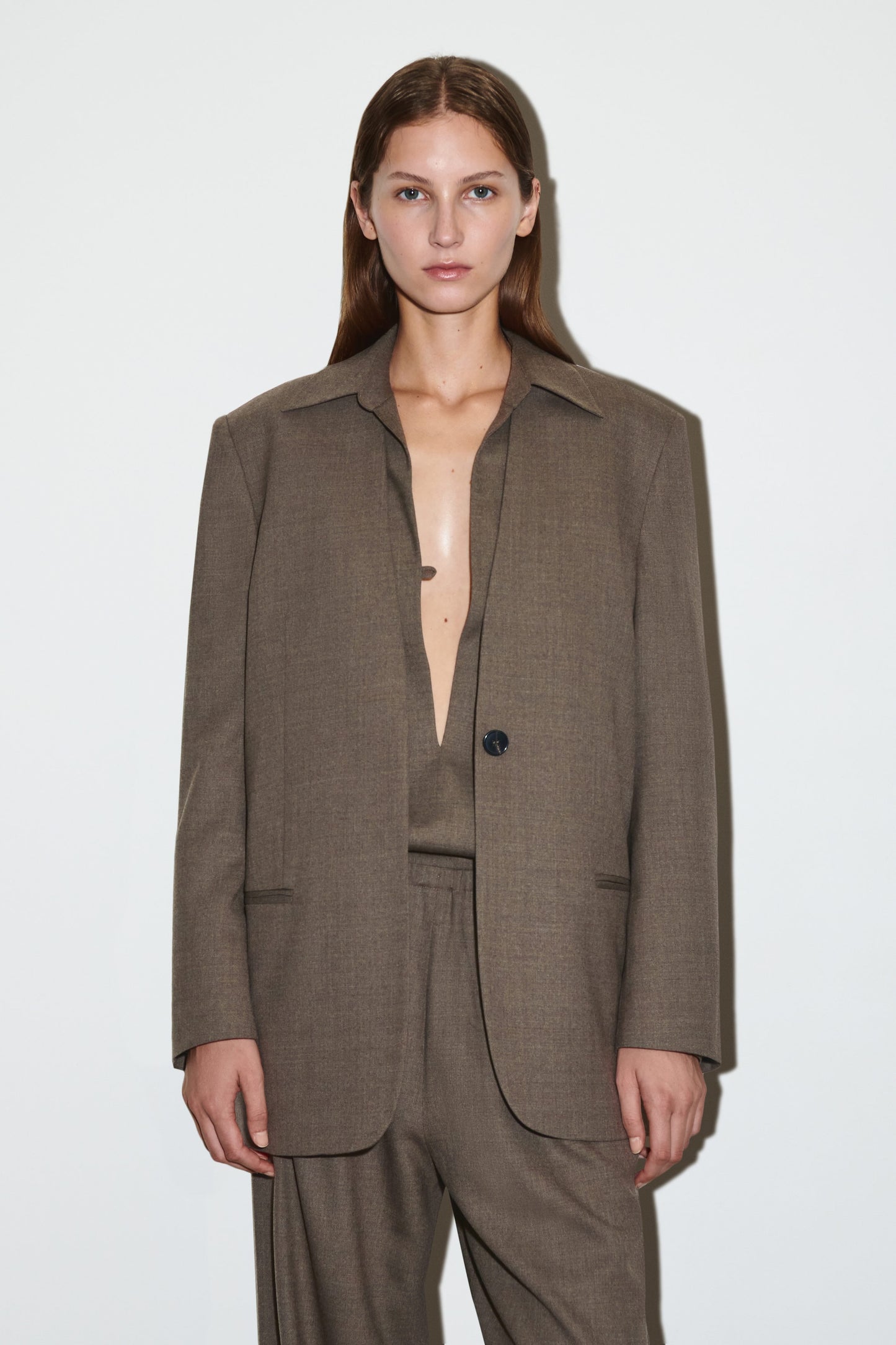 Collarless Wool-Blend Blazer