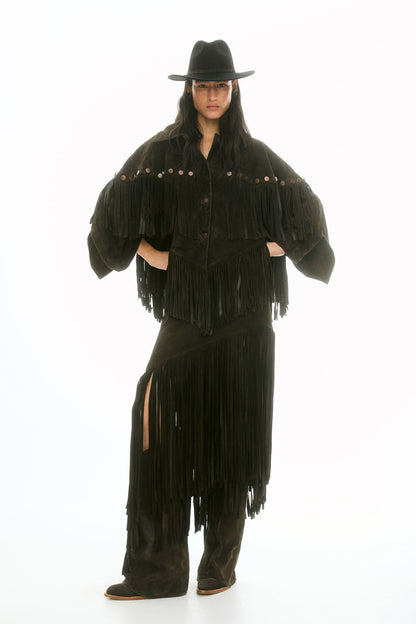 Fringed suede cape jacket
