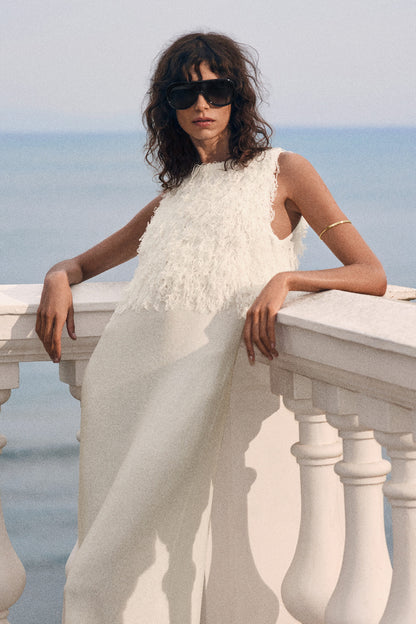 Fringed Knitted Column Dress