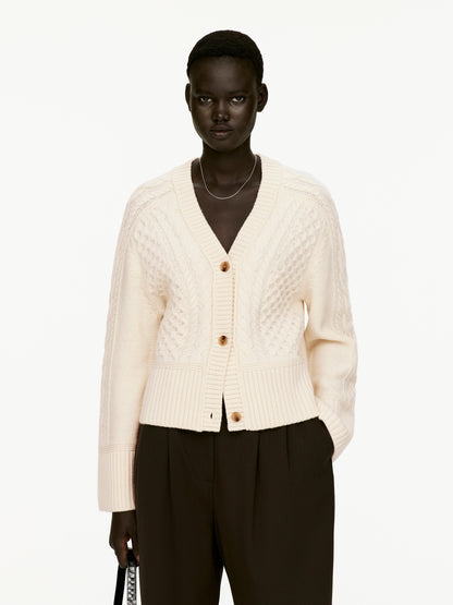 Cable-Knit Wool Cardigan