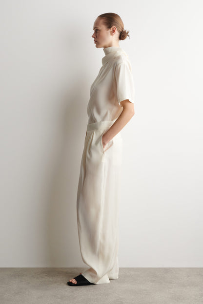 Draped Pleated Straight-Leg Trousers