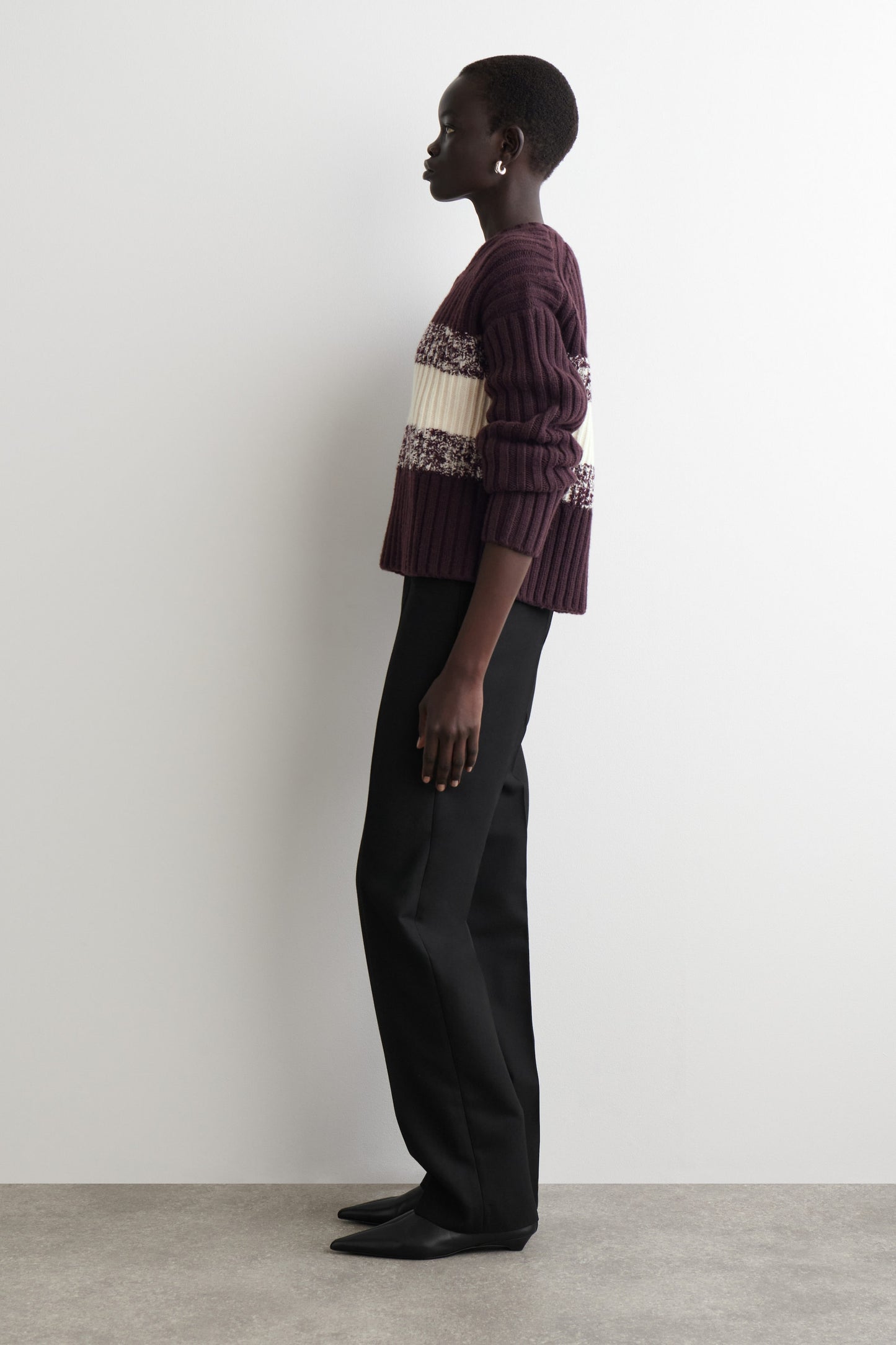 Textured merino wool v-neck jumper