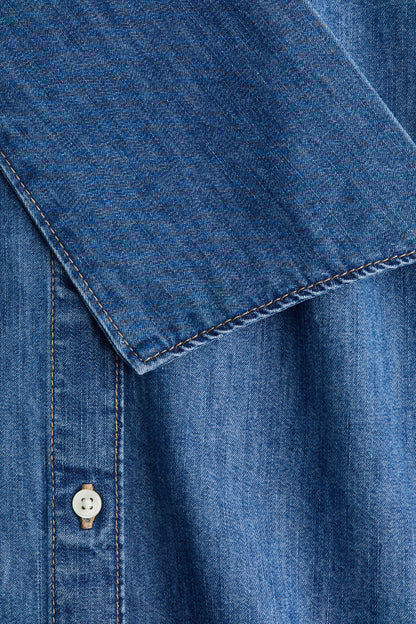 Scarf-detail denim blouse