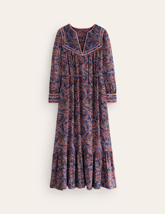 Quilted Yoke Maxi Dress