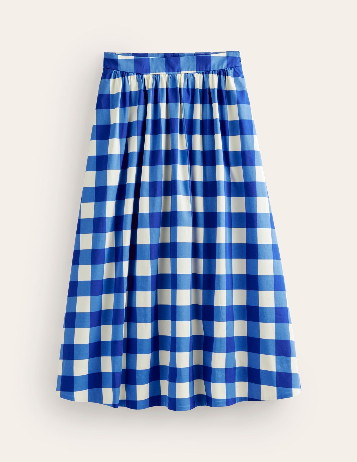 Cotton sateen checked midi skirt