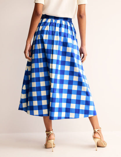 Cotton sateen checked midi skirt