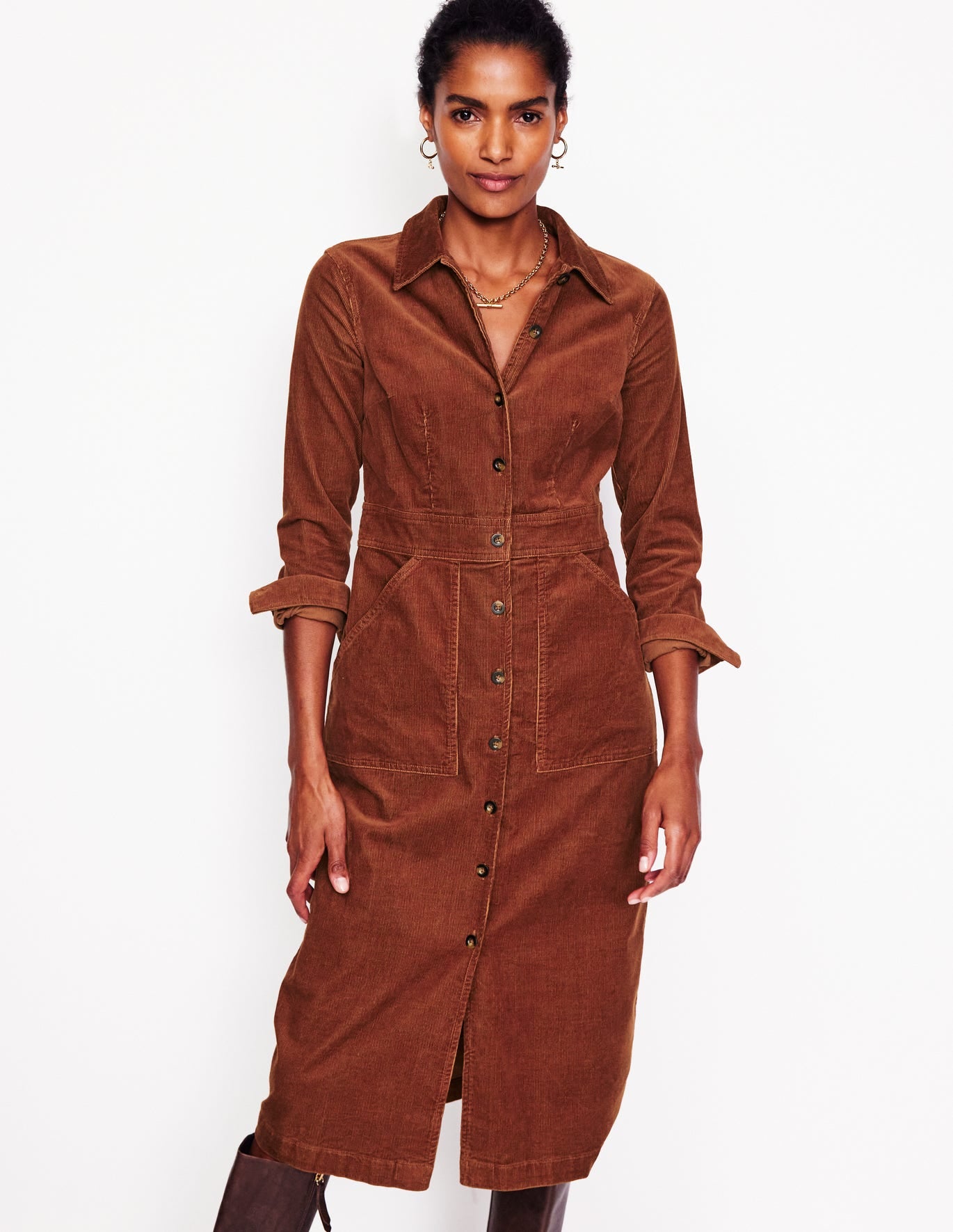 Flora Cord Midi Shirt Dress