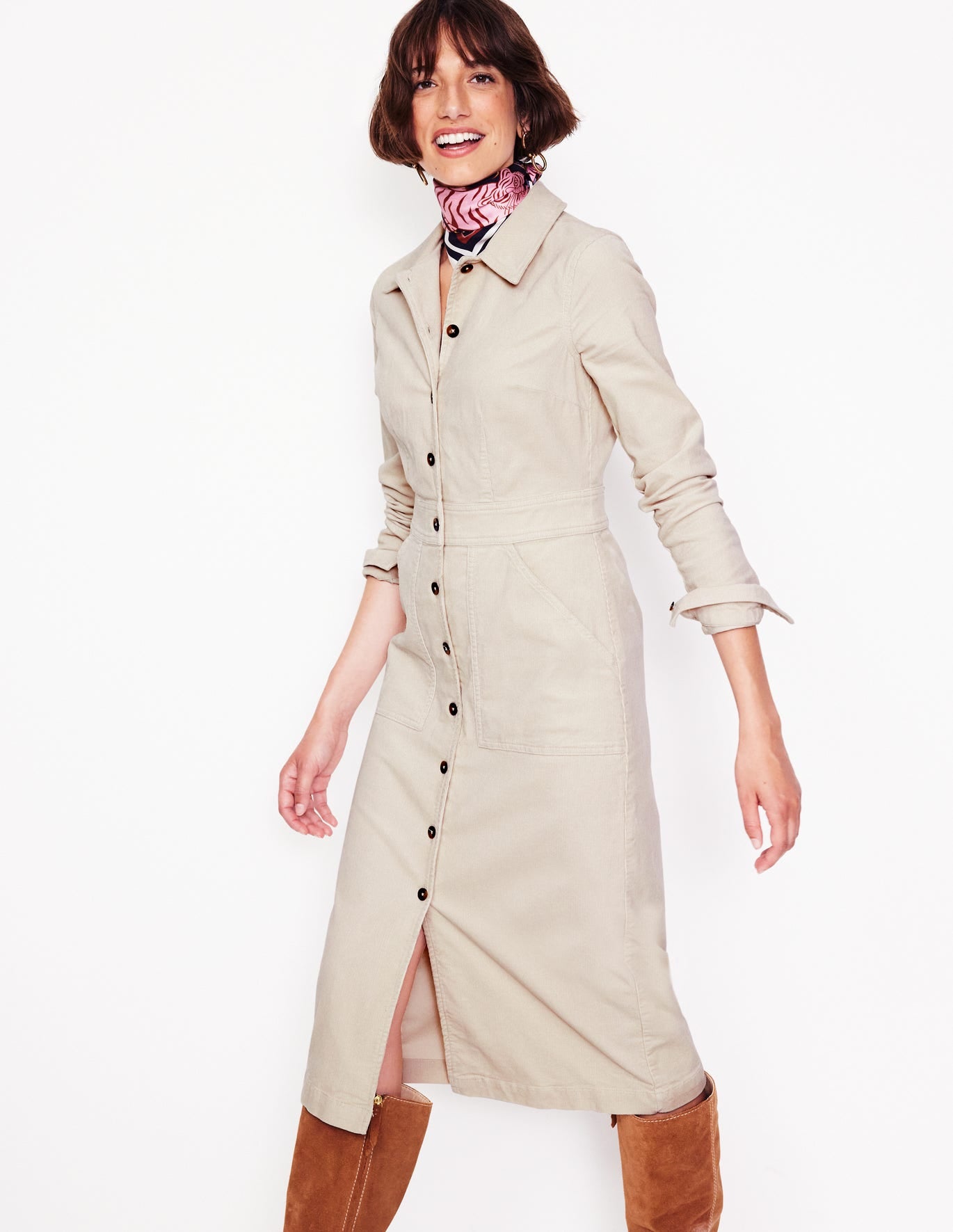 Flora Cord Midi Shirt Dress