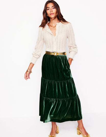 Viv Velvet Tiered Maxi Skirt