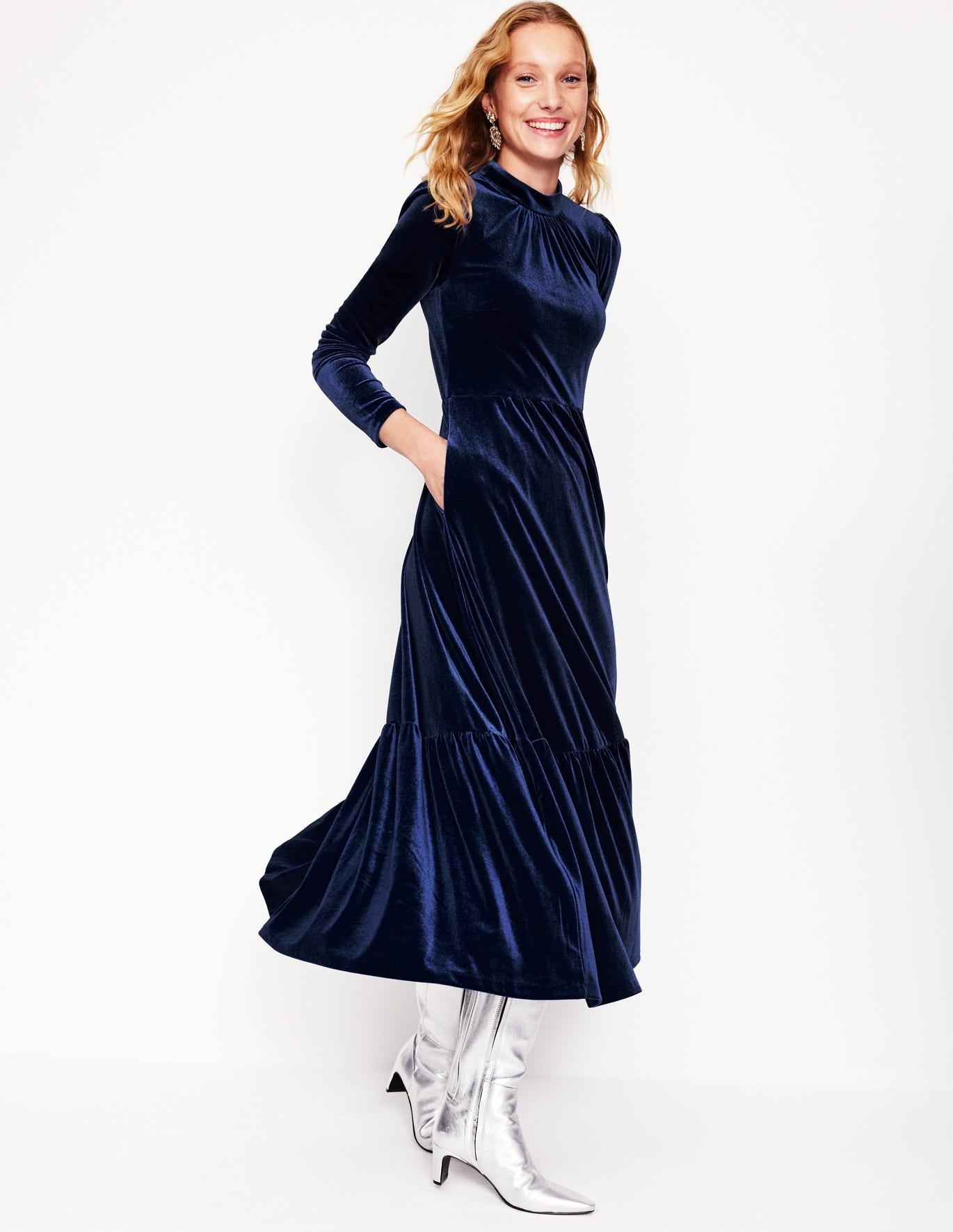 High Neck Tiered Velvet Dress