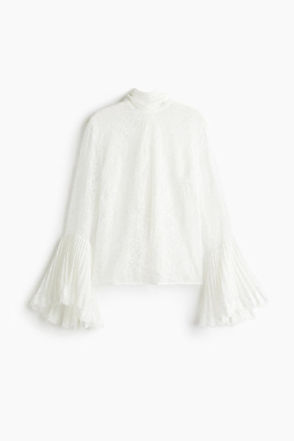 Trumpet-sleeved lace blouse