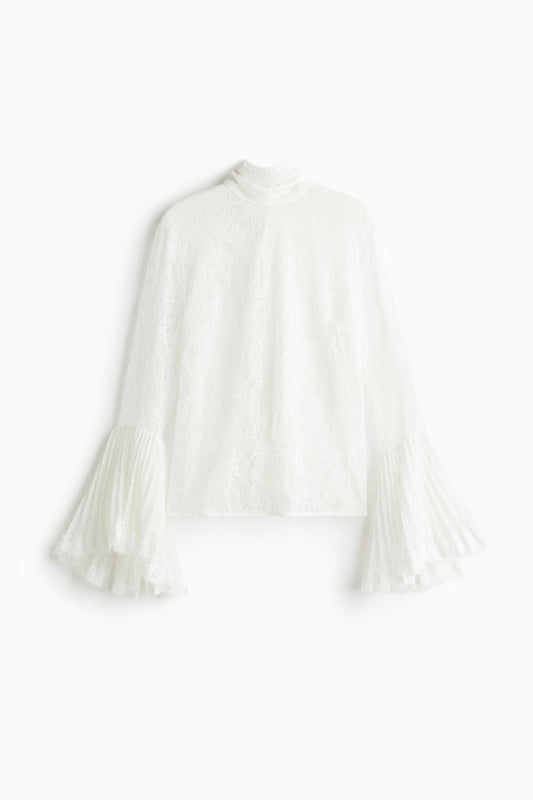 Trumpet-sleeved lace blouse