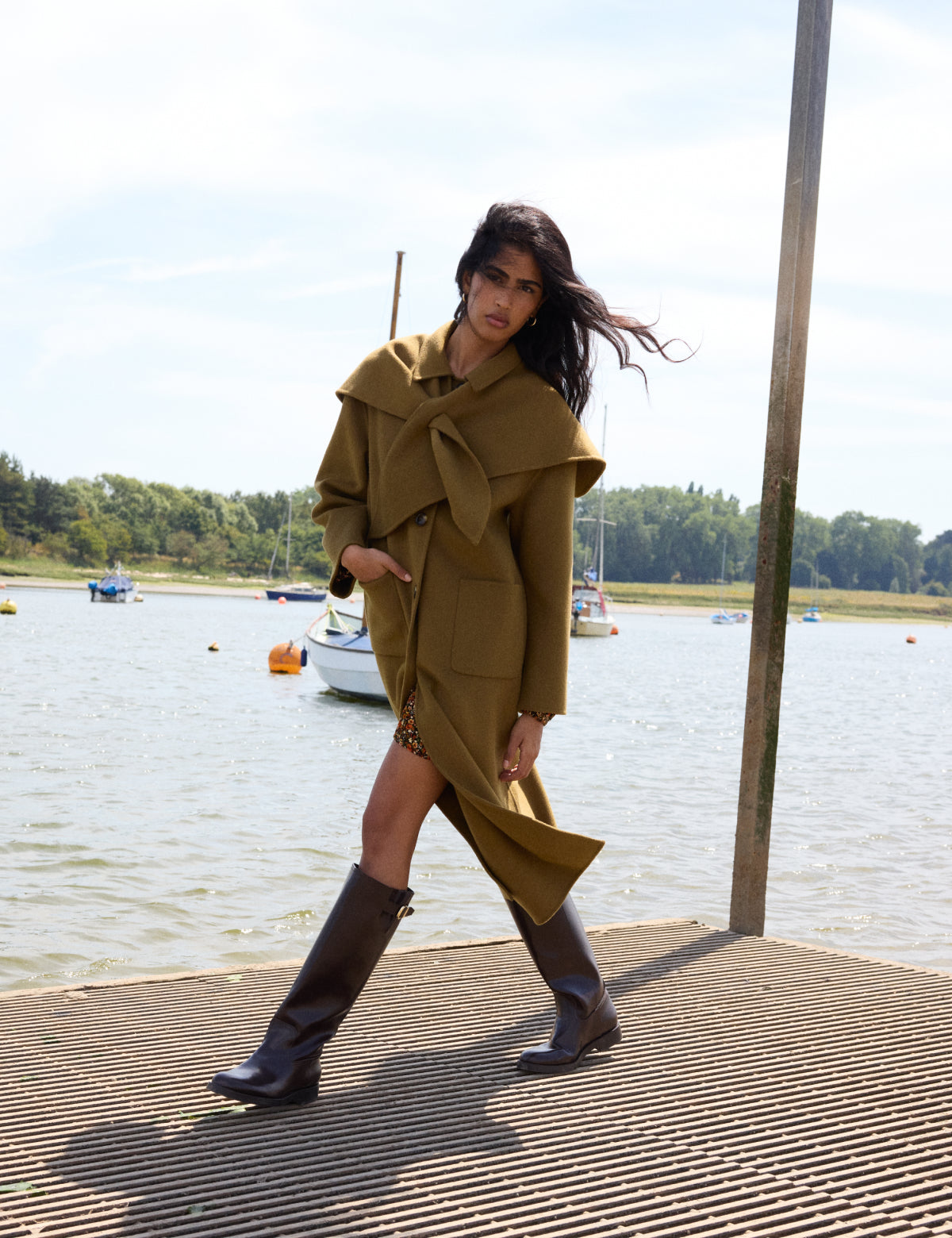 Green Wool-blend Scarf Shawl Coat