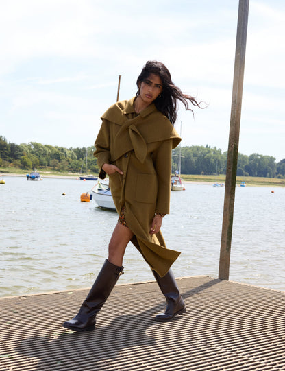 Green Wool-blend Scarf Shawl Coat