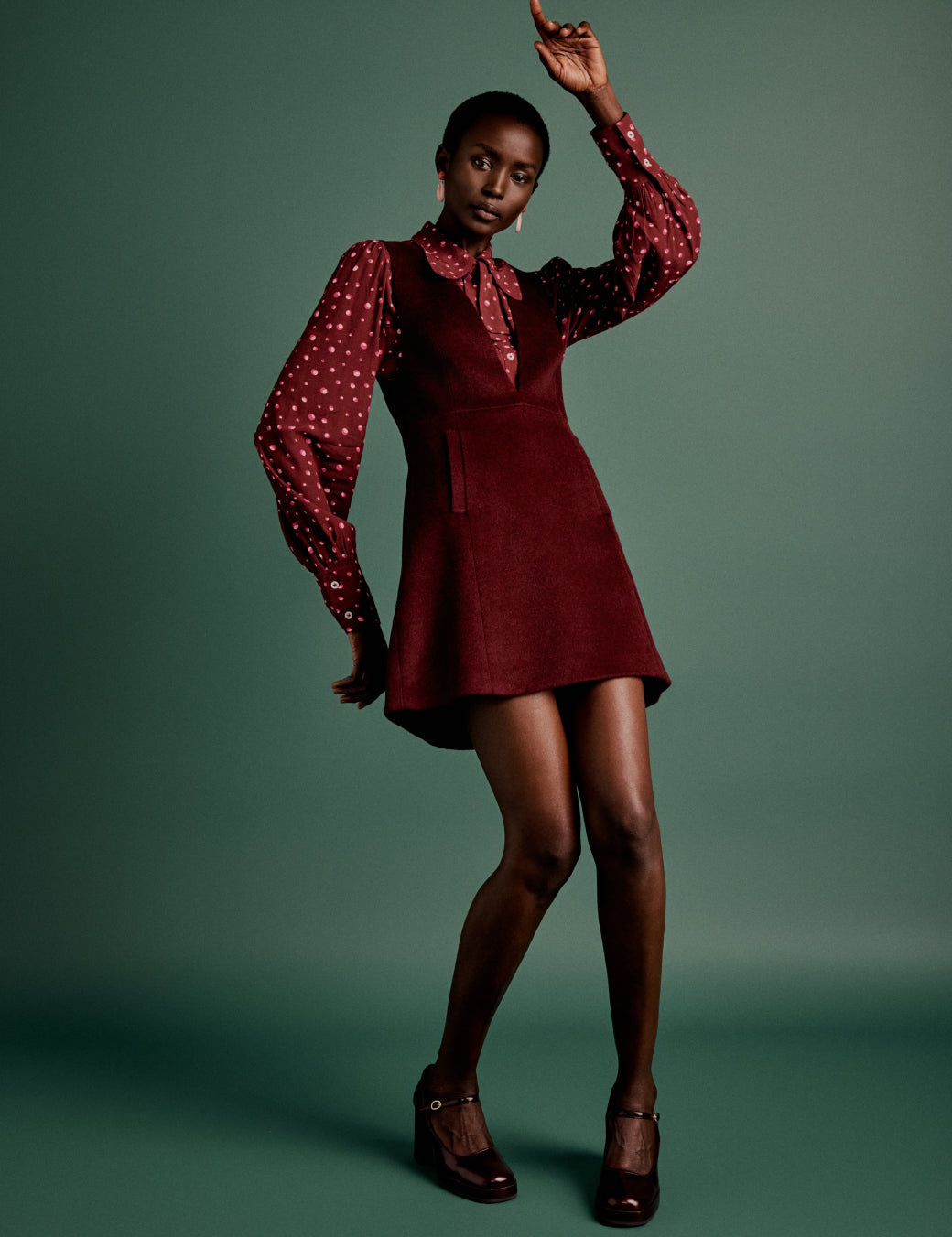 Burgundy Wool Blend Pinafore Dress