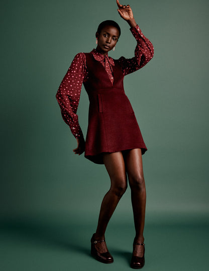 Burgundy Wool Blend Pinafore Dress