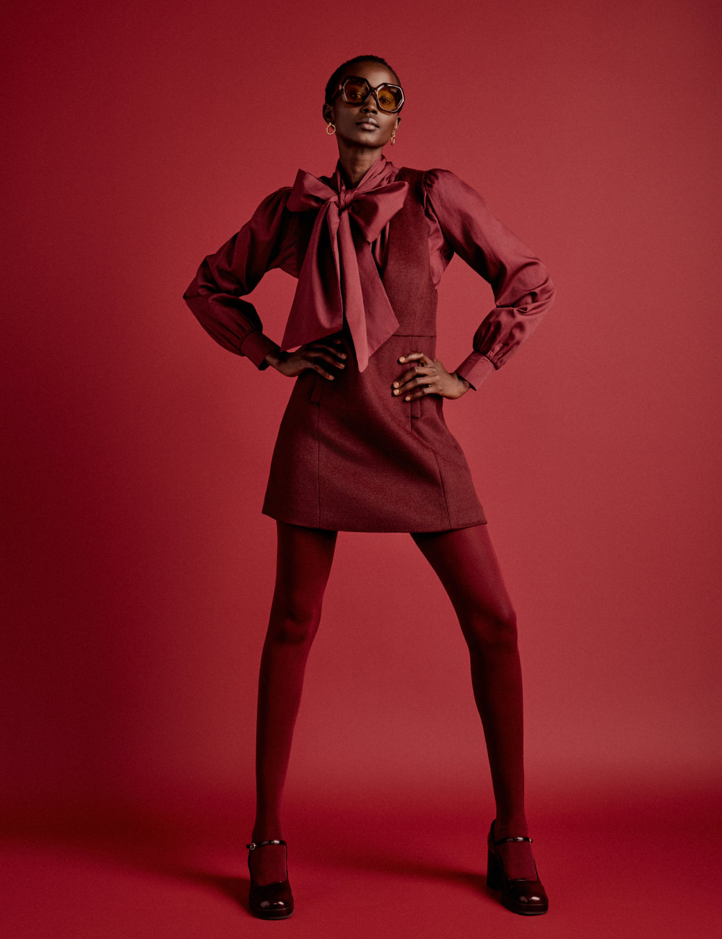 Burgundy Wool Blend Pinafore Dress