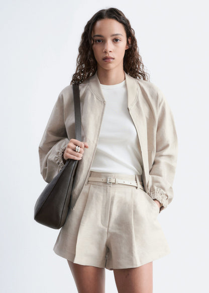 Pleated Linen-Blend Shorts