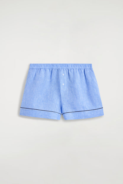 Contrast-piped linen shorts