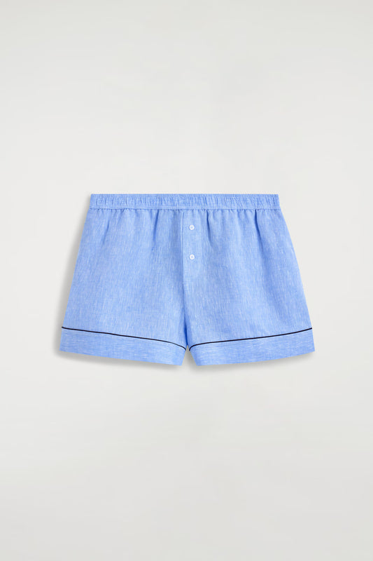 Contrast-piped linen shorts