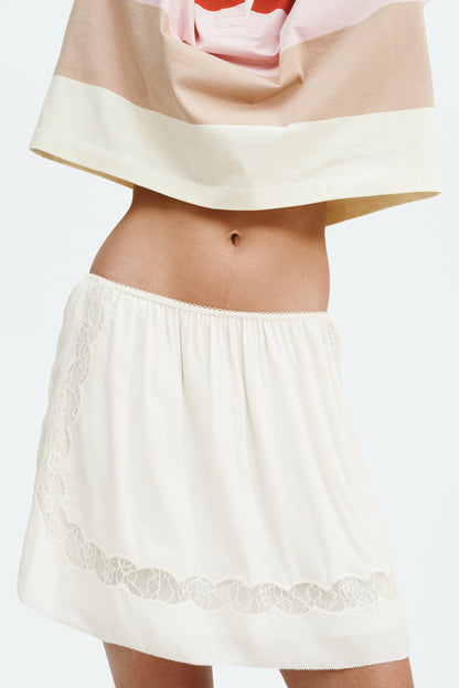 Lace-inset viscose mini skirt