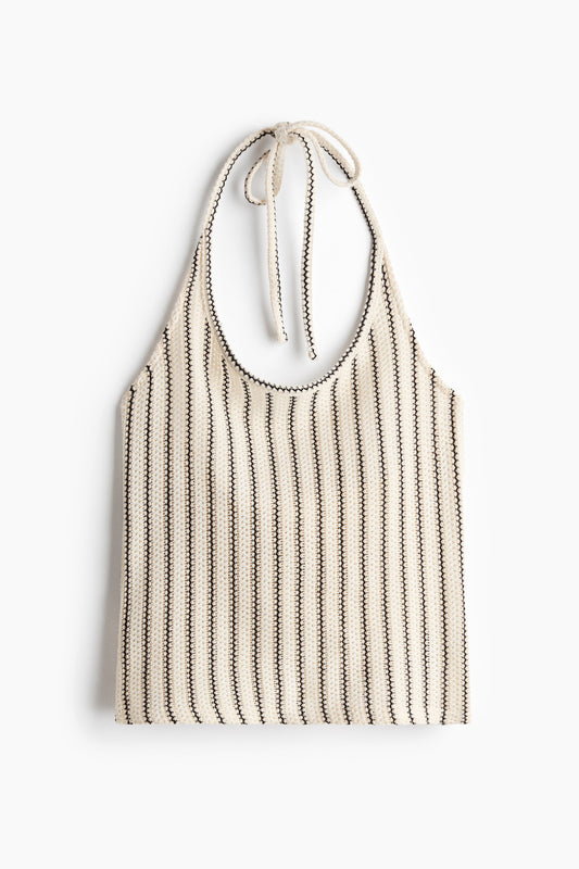 Women's Cream/Striped Pointelle-knit halterneck top | H&M GB