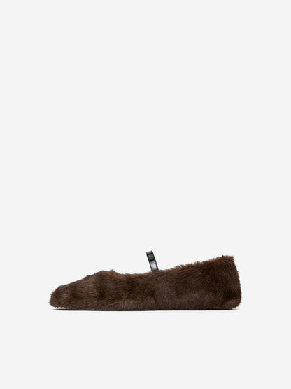 Faux-Fur Mary Jane Flats