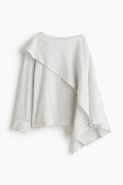 Cape-detail seersucker blouse