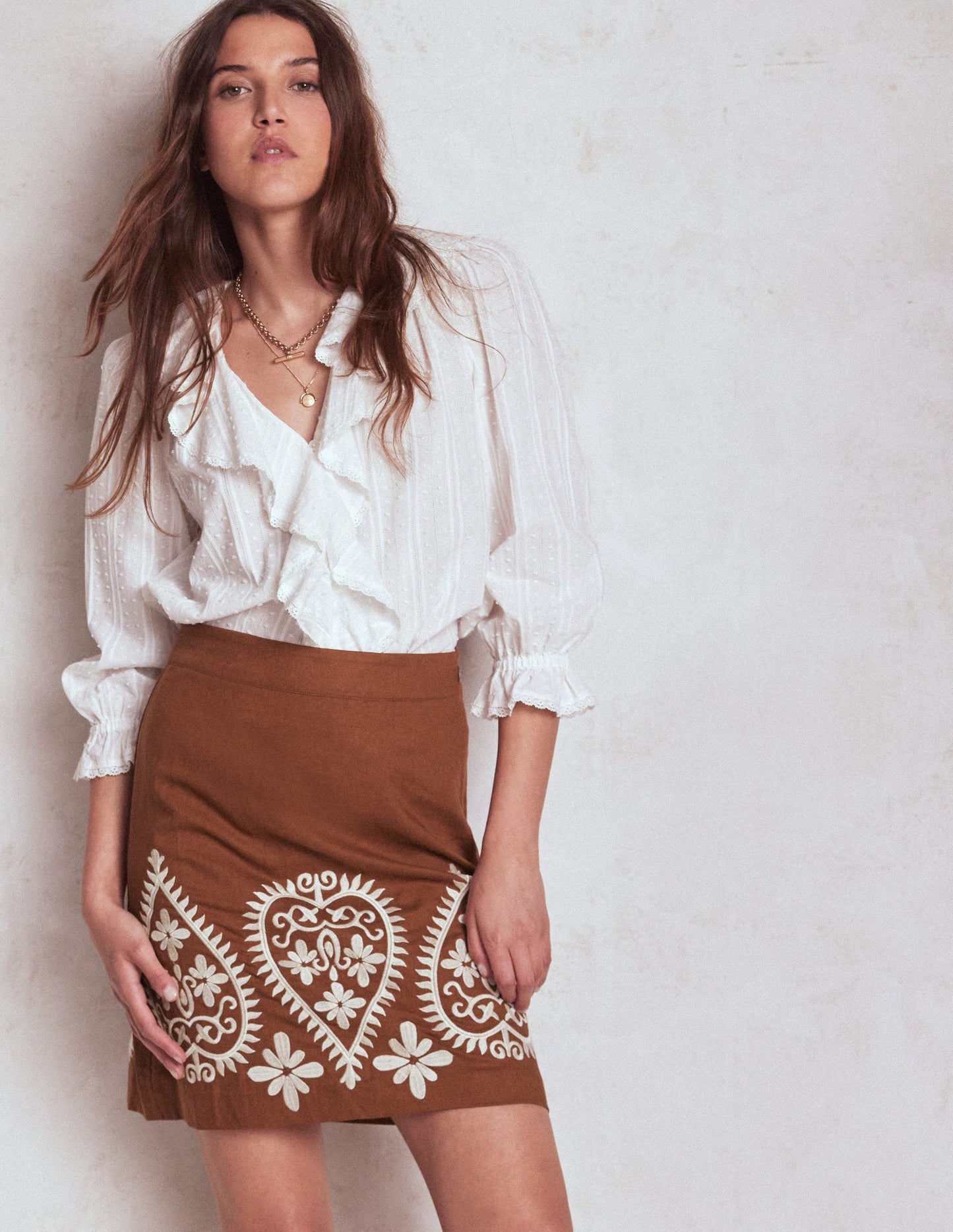 Embroidered Linen Skirt