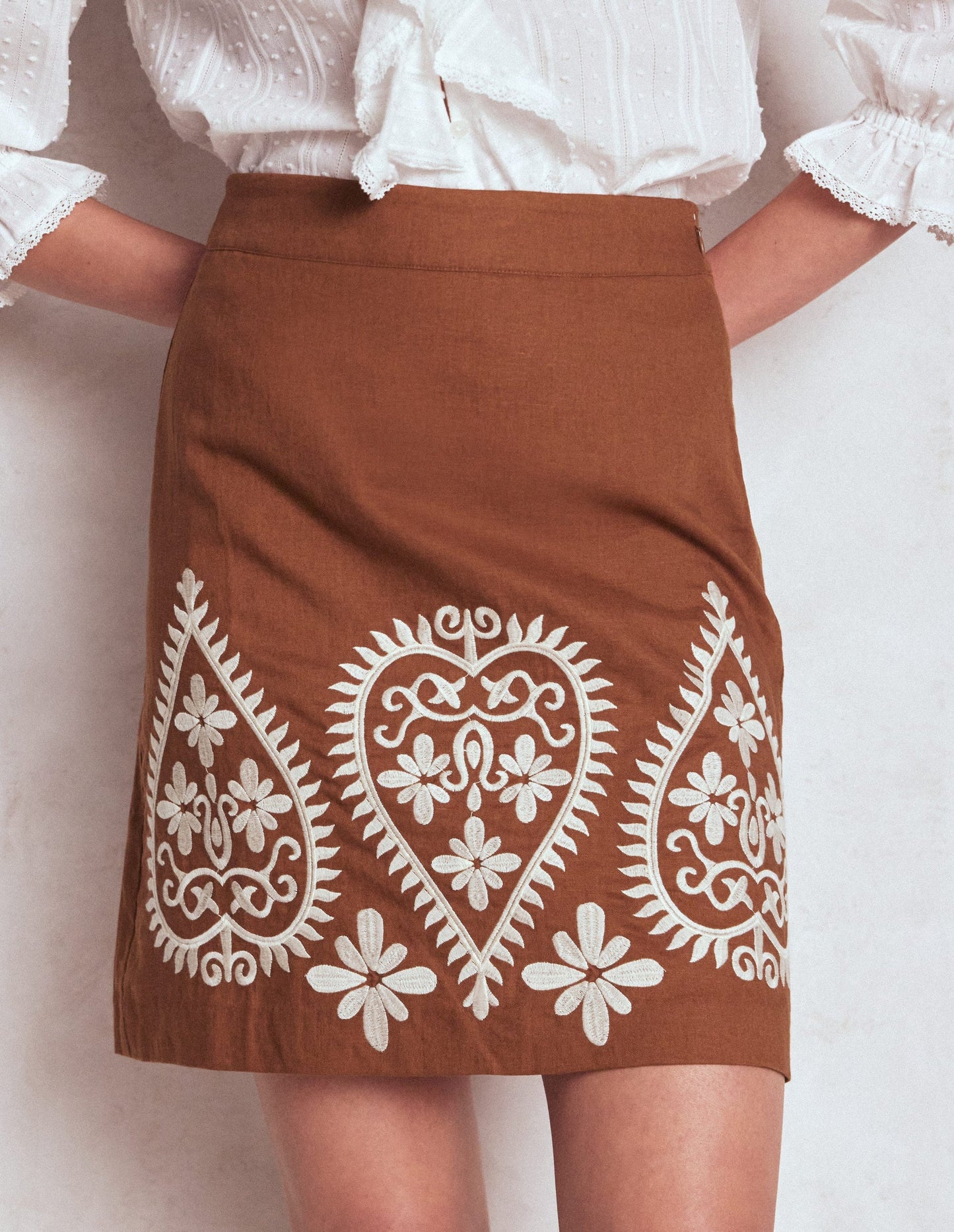 Embroidered Linen Skirt