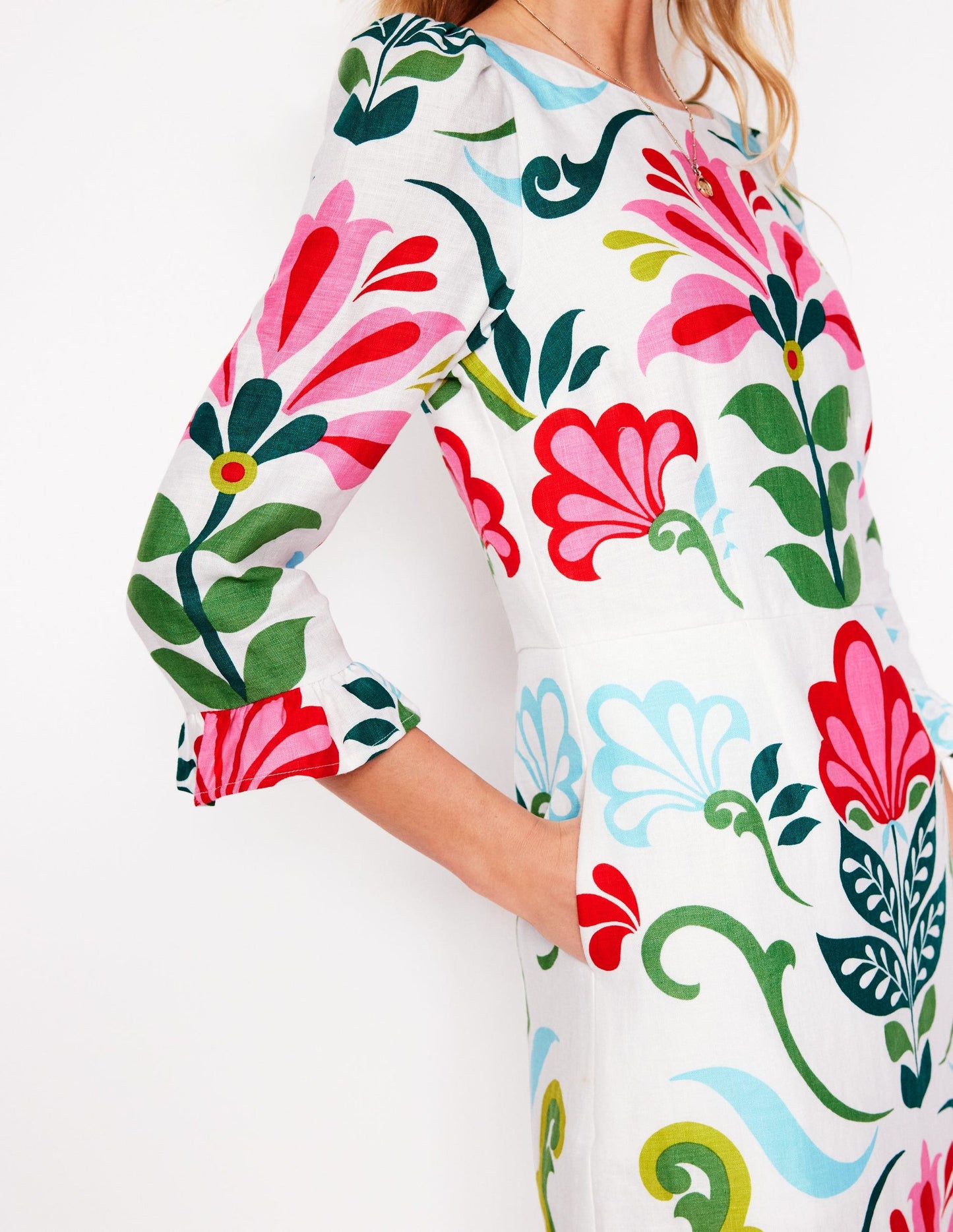 Linen Flute Sleeve Dress