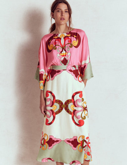 Flute Sleeve Midi Dress