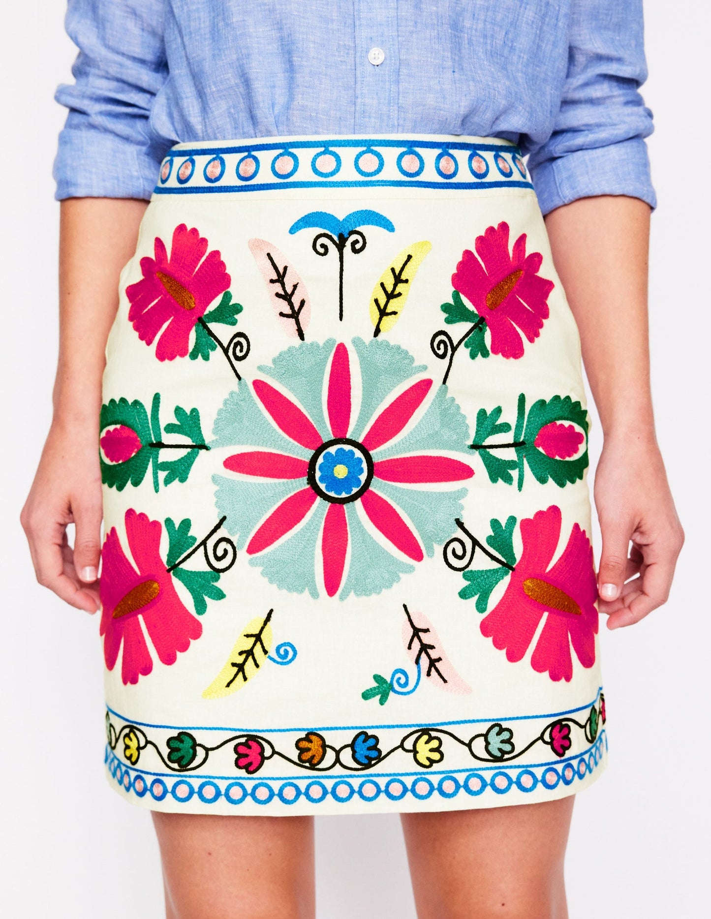 Aline Embroidered Linen Skirt