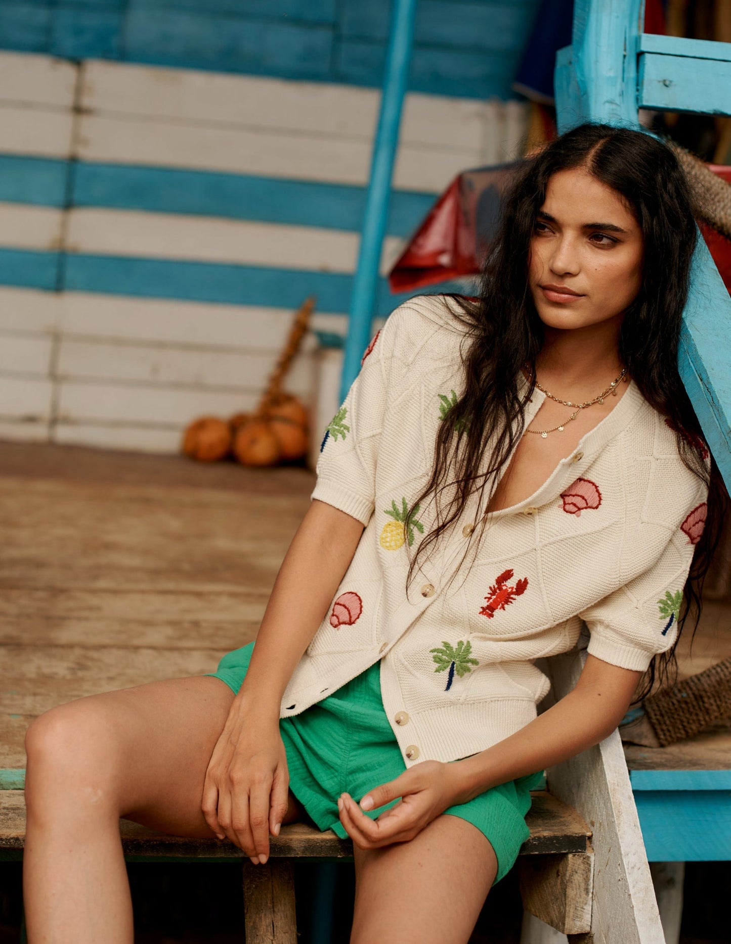 Embroidered T-Shirt Cardigan